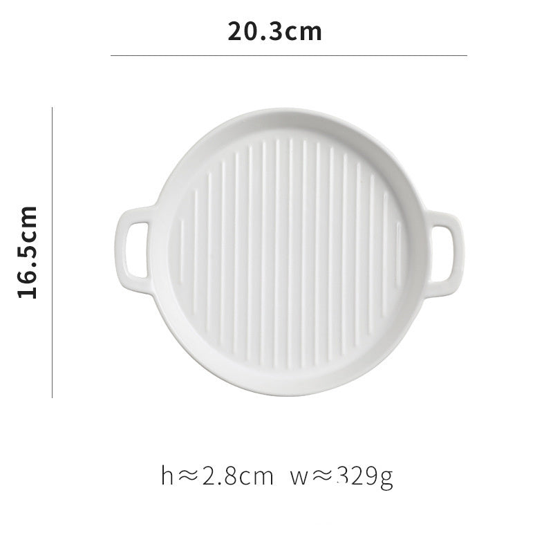 Binaural Baking Tray Pizza Tray Round Dish Plate Dish Creative Oven Ceramic Net Celebrity Tableware Microwave Flat Plate