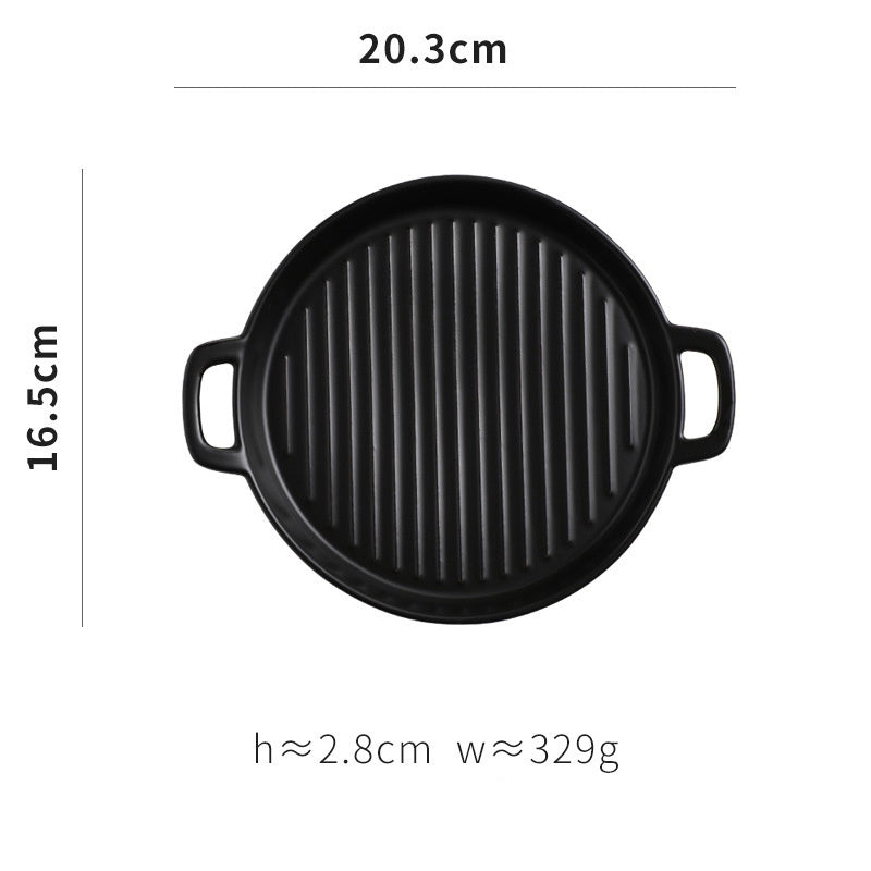 Binaural Baking Tray Pizza Tray Round Dish Plate Dish Creative Oven Ceramic Net Celebrity Tableware Microwave Flat Plate