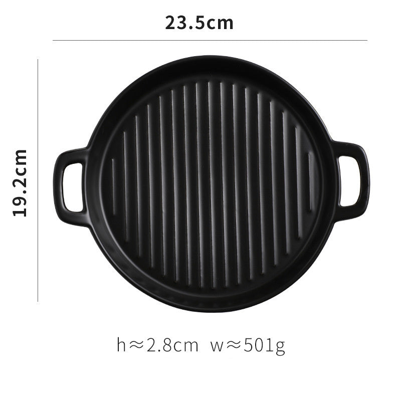 Binaural Baking Tray Pizza Tray Round Dish Plate Dish Creative Oven Ceramic Net Celebrity Tableware Microwave Flat Plate